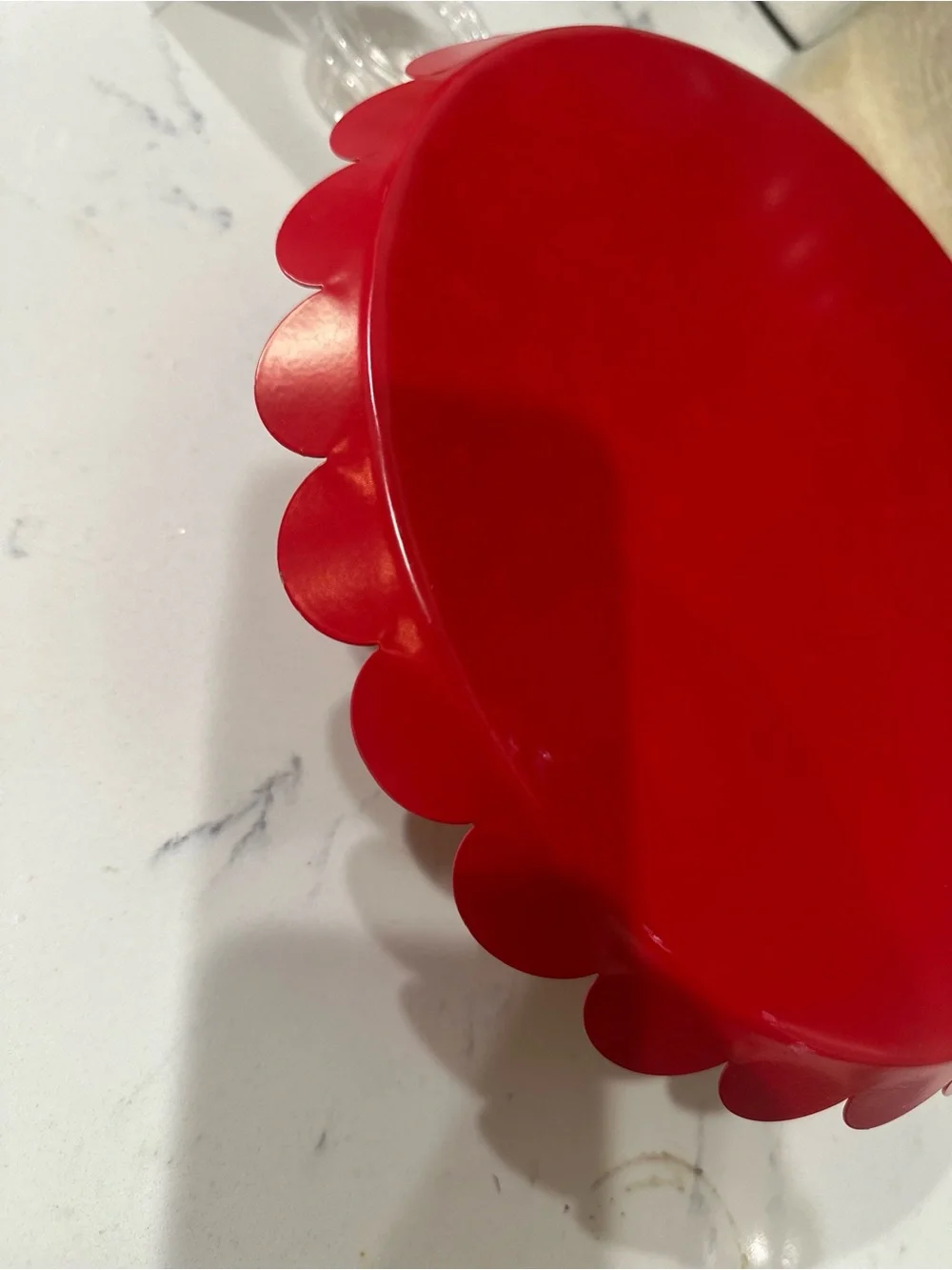 Red Scalloped Metal Pedestal Cake Stand- 10in